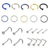 22Pcs/Set Stainless Steel Hinged Segment Nose Hoop Ring Bone Studs Body Piercing