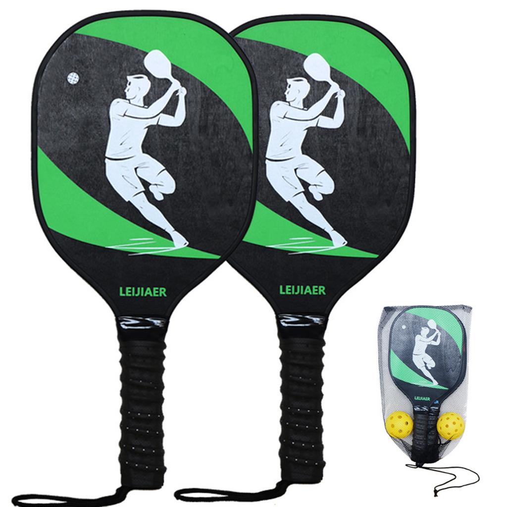Pickleball Paddles Set of 2 Wooden Pickleball Rackets with Balls and Mesh Storage Bag for Beginners