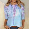 Women's Fashion Casual Round Neck 3/4 Sleeve Loose  Printed T-Shirt Ladies Top