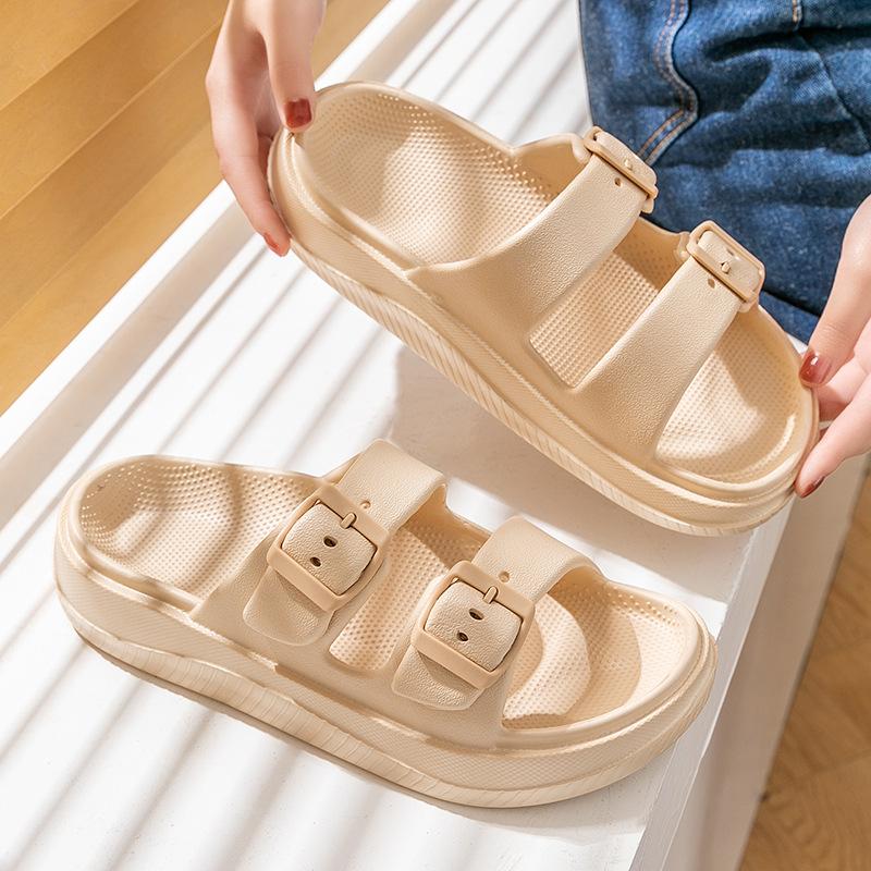 Тапочки Eva с мягкой подошвой и двойной пряжкой для женщин, толстые сандалии на толстой платформе, женские летние нескользящие пляжные шлепанцы