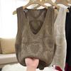 Женский вязаный жилет с V-образным вырезом и ажурной вязкой, весенняя модная многослойная кофта-накидка