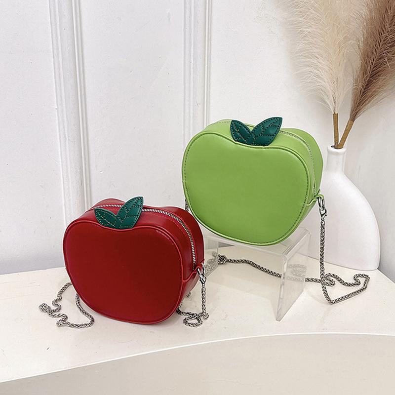 Girl Crossbody Bag Cute Apple PU Personality Women Shoulder Bag Simple Small Satchel Cartoon Shaped Coin Purse CLE