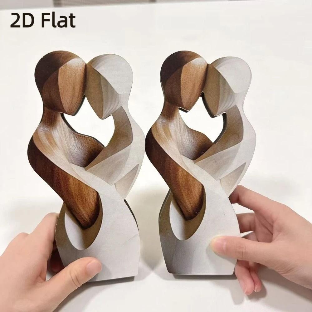 2D Couple Statue Artificial Wood Decorative Statue Creativity Flat Statue Desktop