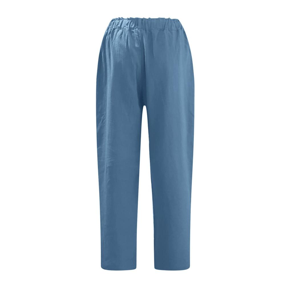 Модные однотонные хлопковые льняные модные свободные повседневные брюки с высокой талией для женщин