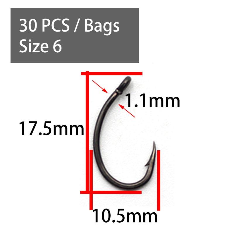 30 шт. крючки для карпа из высокоуглеродистой стали с покрытием, рыболовный крючок для карпа, широкий зев с микрозазубринами, матовый черный крючок Yn для грубого карпа