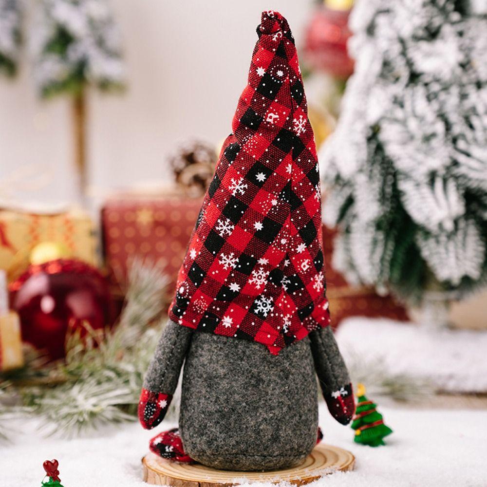 Cute Christmas Checkered Gnome Doll Red Black Christmas Rudolf Doll  New Year Festival Gifts
