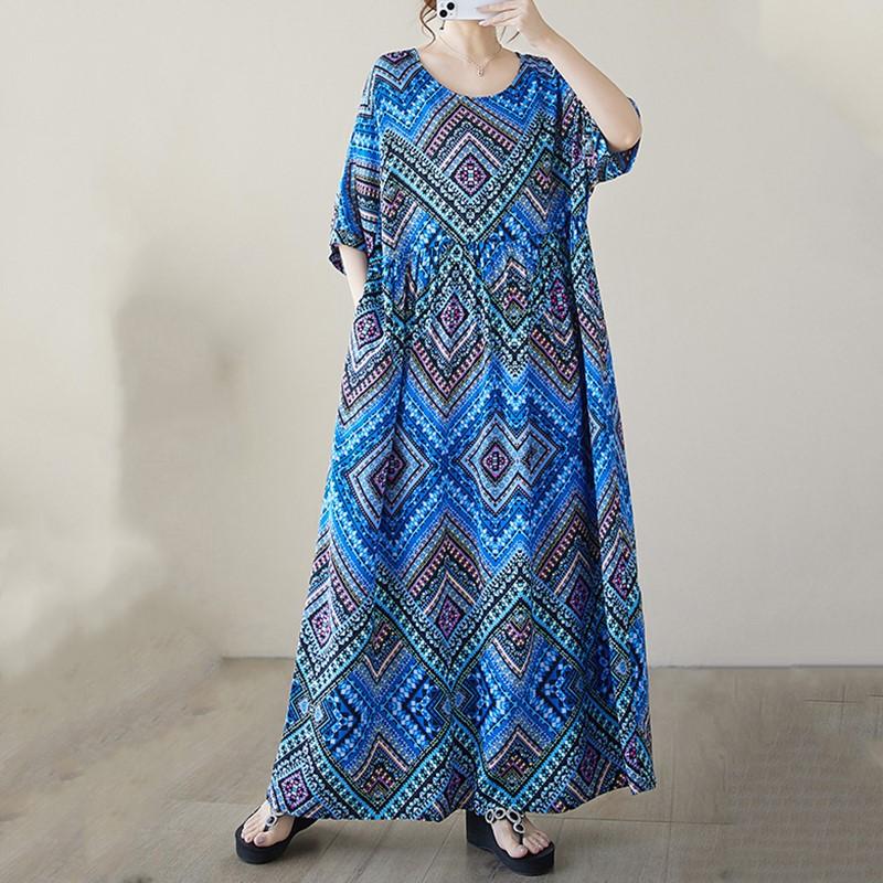 Short Sleeve Plus Size Cotton Satin Vintage New In Dresses for Women Casual Loose Long Summer Dress