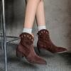 Мода НОВЫЕ Осенне-зимние женские ботинки Острый носок Массивный каблук Обувь из коровьей замши для женщин Слипоны Ботильоны Вестерны