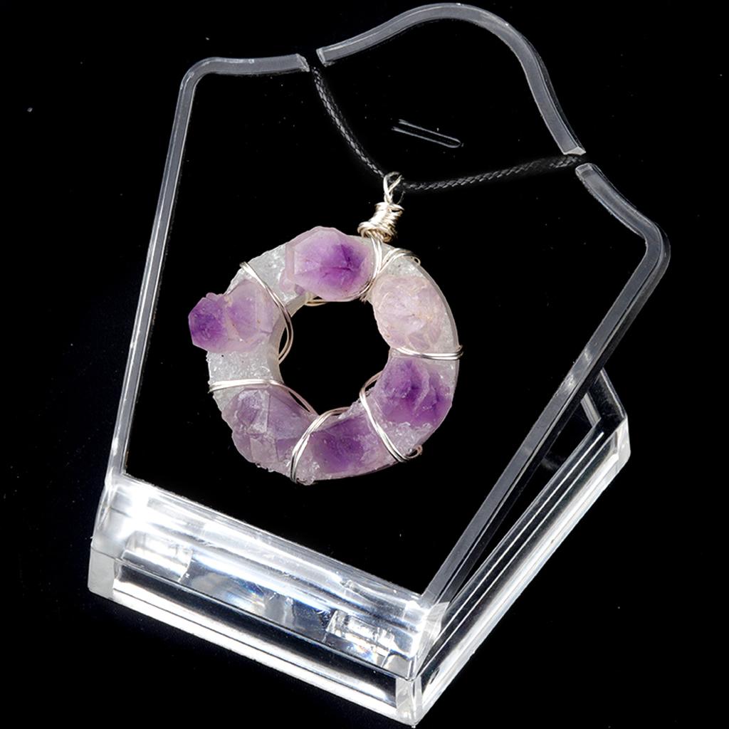 1Pc Healing Amethyst Necklace Purple Crystal Donut Raw Stone Wire Wrap Necklaces for Women Men Jewelry 38x38 Mm