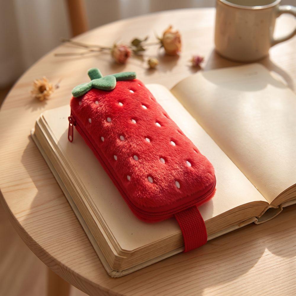 Printed Pencil Storage Bag Large Capacity Pen Organizer Plush Strawberry Pencil Case Children