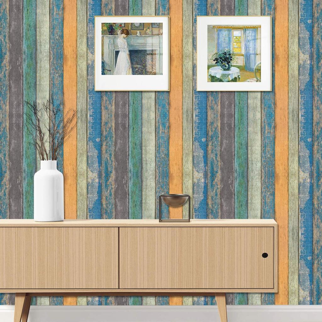 Самоклеящиеся обои с рисунком под дерево в средиземноморском стиле, ретро-ностальгические деревянные доски, наклейки на стену для гостиной и дома