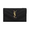 YSL Монограмма Золотой Логотип Текстурированная тисненая Стеганая Кожаный кошелек на молнии Держатель для карт Женский кошелек Черный 612808-BOW01-1000