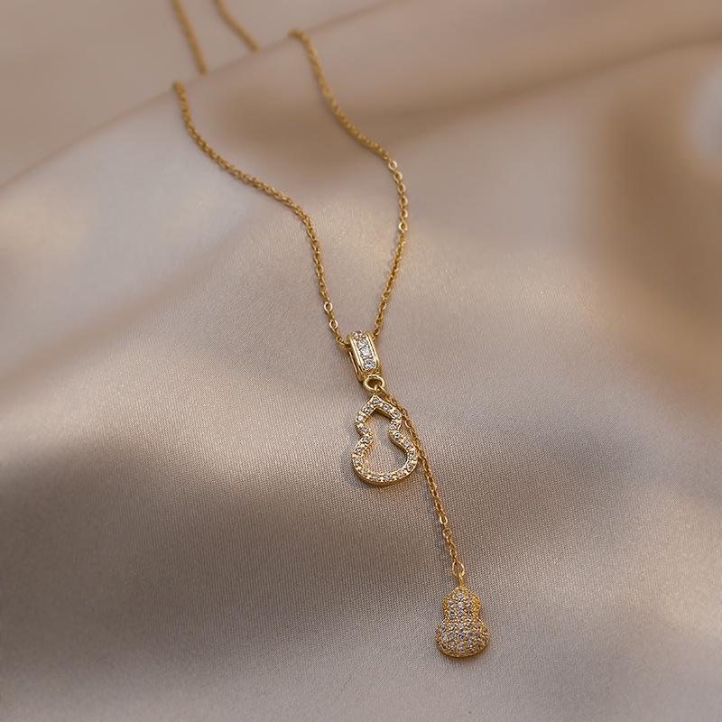 Золотое колье-боб из слитков - Нержавеющая сталь, Нишевый дизайн, Простая цепочка для ключиц, Универсальная модная бижутерия