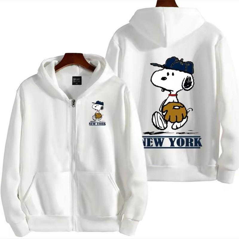 Cartoon Snoopy Zip Hoodie Cute Graphic Print Sweatshirt Casual Loose Fit Outerwear Youth