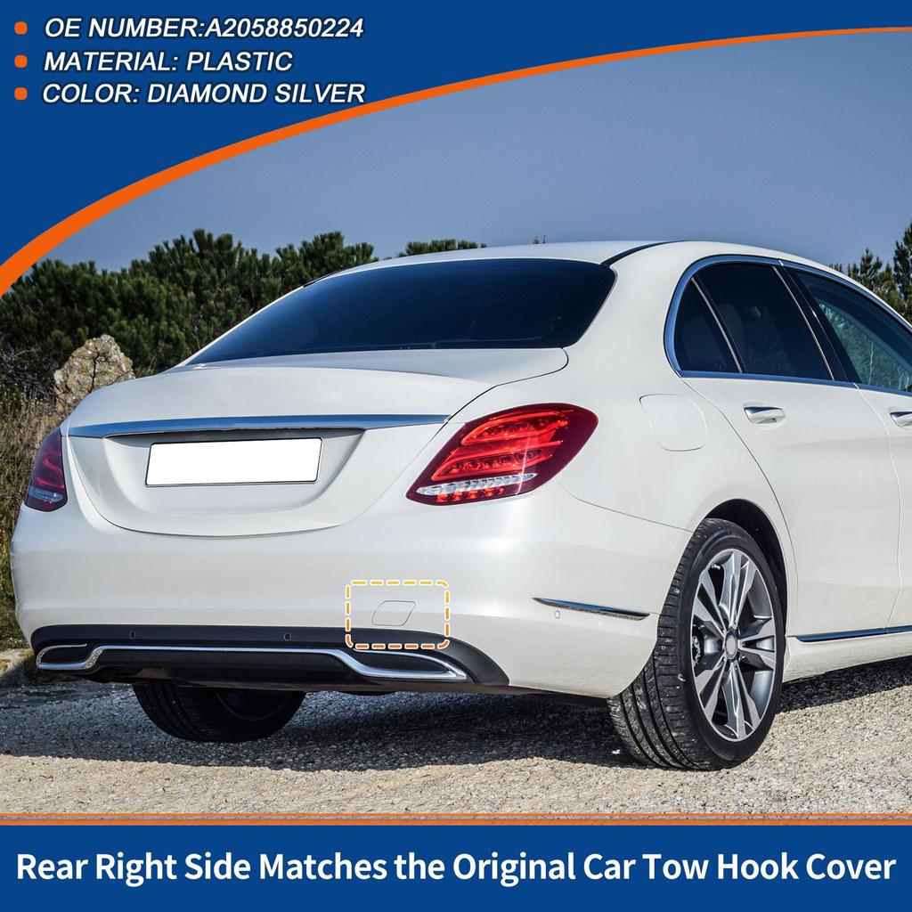 ACROPIX Rear Light Car Bumper Toe Hook Cover Cap for Mercedes Benz W205 Diamond Compatible Part Number 1 Piece C-Class 2015-2020, Silver, A2058850224,