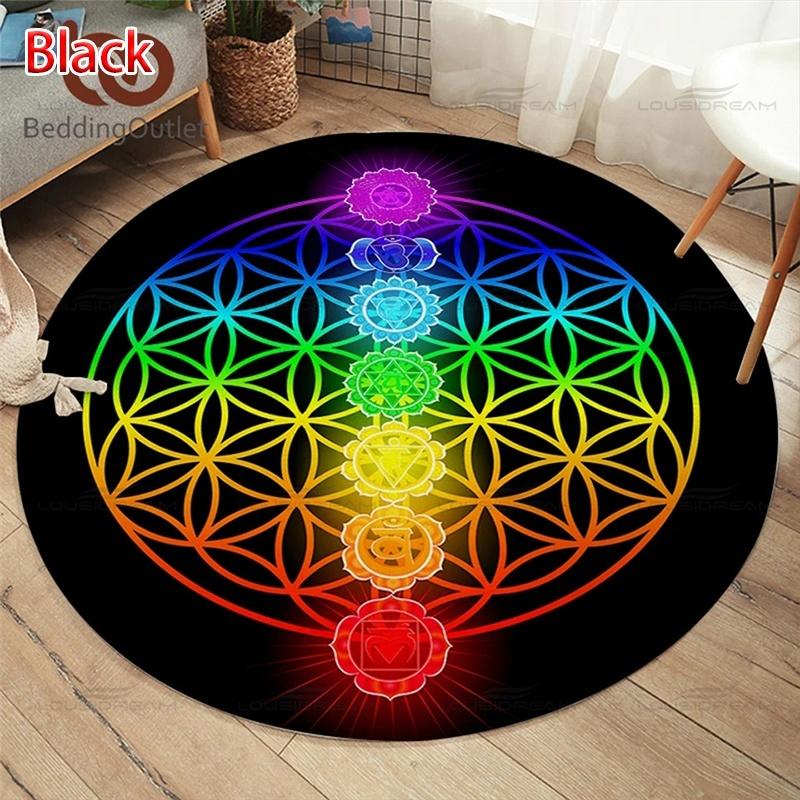 Seven Chakra Large-area Decorative Carpet Round Flower of Life Flannel Carpet Modern Home Living Room Floor Mats Bedroom Rug
