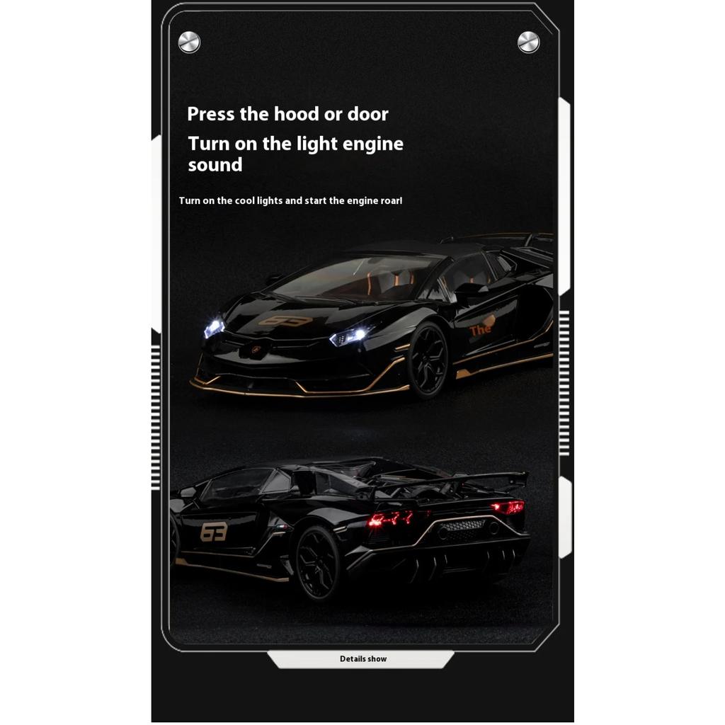 1/18 Scale Lamborghini Aventador SVJ Hidden Edition Race King Supercar Alloy Diecast Model Car Sound & Light Children Toy Gift Present