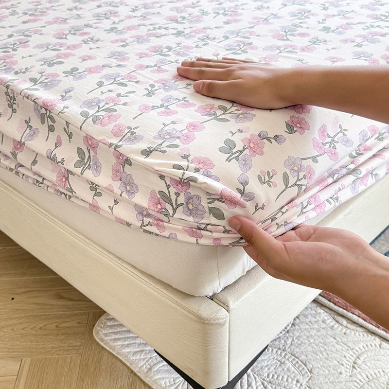 Простыня Ins в корейском стиле с фиолетовым цветочным узором, покрывало из стираного хлопка, защитный чехол для матраса от пыли, противоскользящая кровать