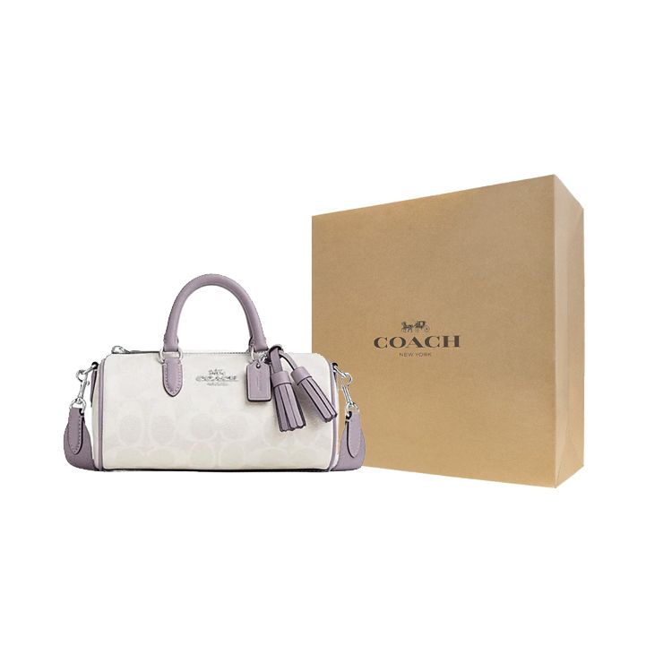 Coach Lacey 20 Classic Floral Tassel Zip Closure Boston Bag Women handbags White Purple CB874-SVVVJ