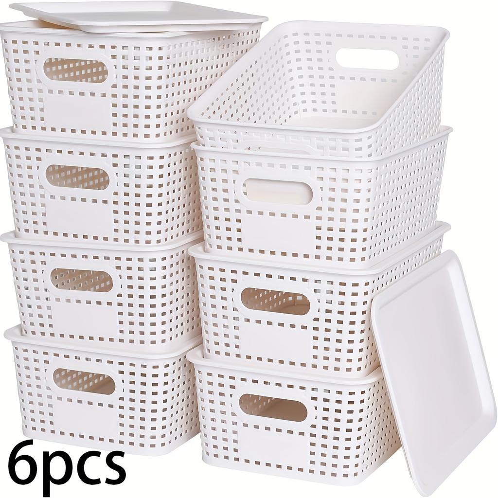 6pcs Stackable Plastic Storage Bins with Lids - Durable Organizer Baskets for Home - Multi-Purpose Shelf Bins,Home Organization