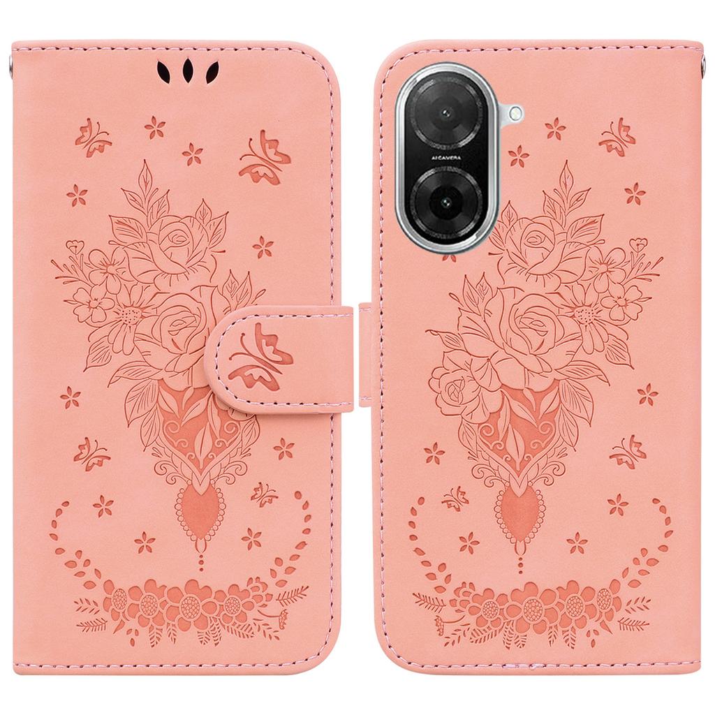 For Xiaomi Redmi A5 4G (171.7mm)/Poco C71 4G Case Butterfly Flower Imprint PU Leather Wallet Phone Cover with Strap