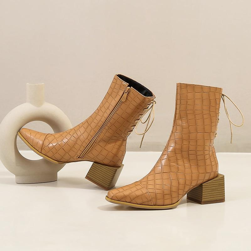 Женские сапоги средней длины, большие размеры, осенние и зимние сапоги на толстом каблуке на квадратном каблуке с застежкой-молнией