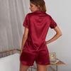 Женский пижамный комплект из 2 шт./компл., однобортный однобортный топ с эластичной резинкой на талии и короткими рукавами, однотонный шелковистый лацкан