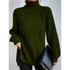 Autumn and Winter Women's Plus Size Knit Sweater Medium Long Shoulder Sleeve High Lapel Split Sweater Dress