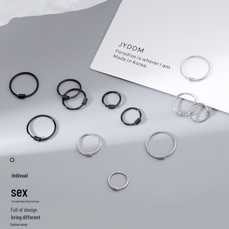 Korean Sterling Silver Hoop Earrings - Trendy Small Ear Bone Rings for Women