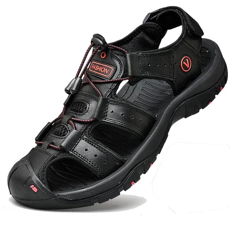 2024 Genuine Leather Men'S Sandals Summer Outdoor Sports Men'S Sandals Slippers Non Slip Beach Shoes Casual Men Sandalias Hombre