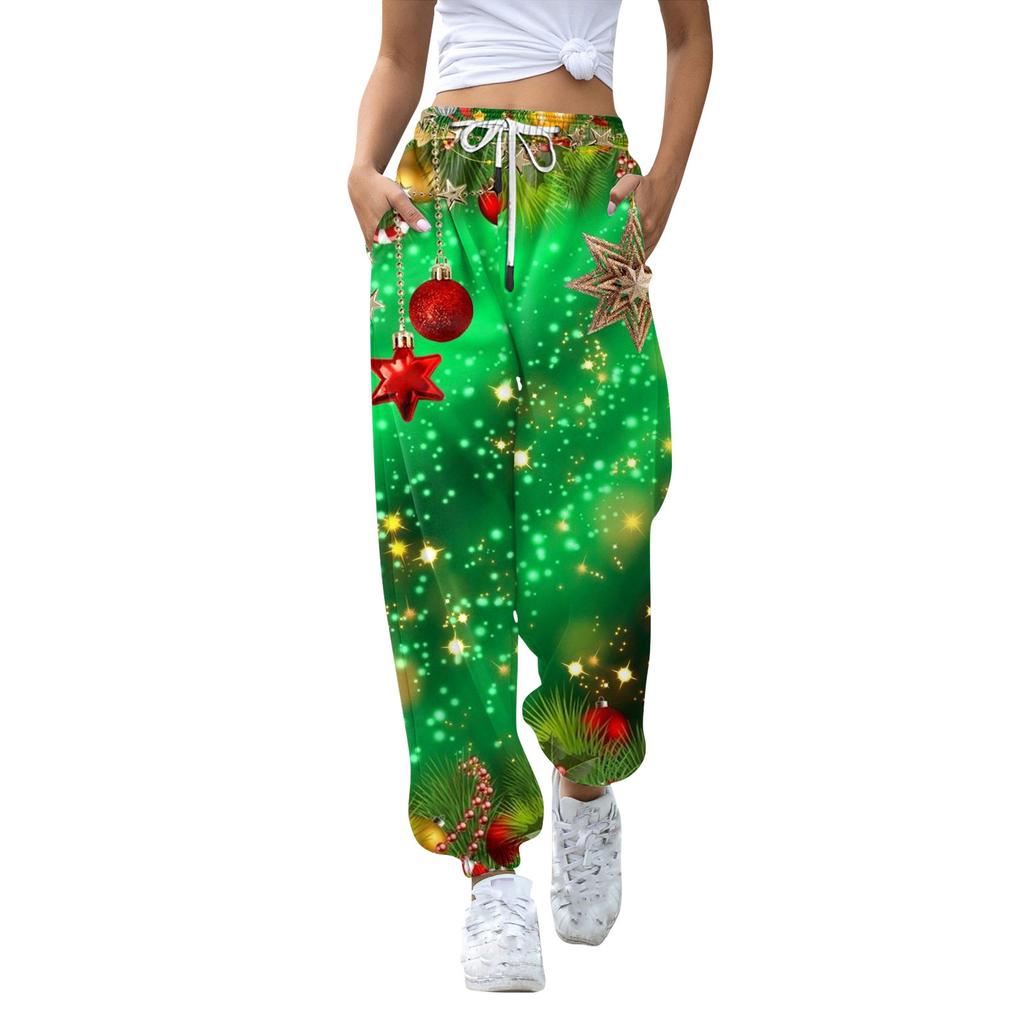 Women's Casual Fashion Christmas Printed Casual Sweatpants Elastic Waist Drawstring Pants