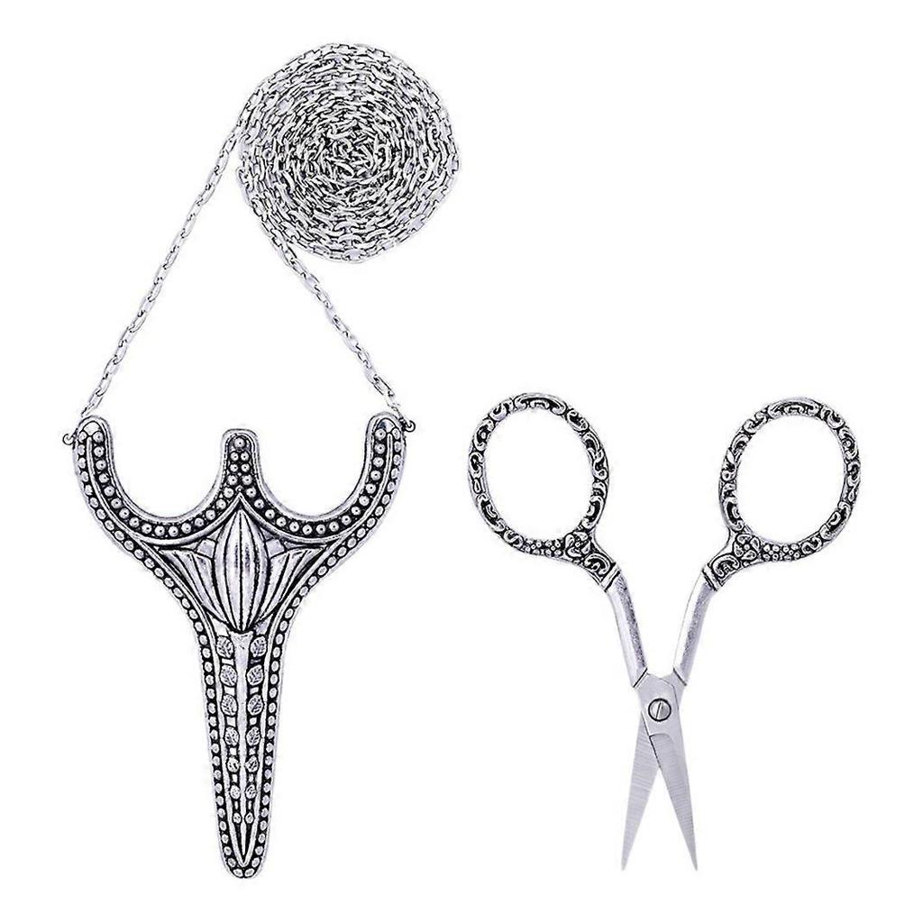 Sewing Scissors Old Fashioned Embroidery Scissors, Stainless Steel Sharp Pointed Sewing Scissors Safety Scissors with Sheath Chain Embroidery Scissors