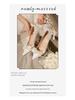 White Satin Stiletto Heels with Rhinestone Bow for Weddings and Banquets