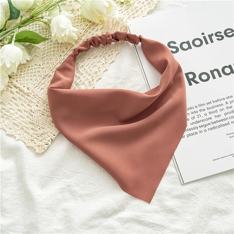 Summer Women Solid Color Head Scarf Vintage Triangle Bandanas Chiffon Elastic Hairbands Children Girl Headbands Hair Accessories