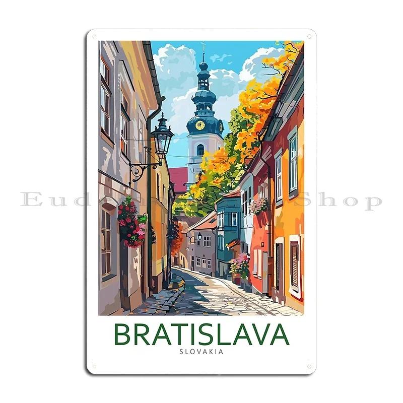 A Pop Art Travel Print of Bratislava Slovakia Photography Metal Club Wall Decor Print Cave Design Tin Sign Poster
