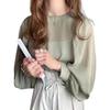 Chiffon and Tulle Long Sheer Layering Crew Fall [7-livehouse] Women's Blouse, Sleeve, Top, Pullover, Top, Neck, Thin, Figure-Flattering, Mesh,