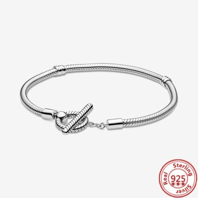 Корона-змея-цепочка, браслет из 100% стерлингового серебра 925 пробы, безопасные бусины в форме сердца, подвески, браслеты для женщин и девочек, изготовление ювелирных изделий своими руками