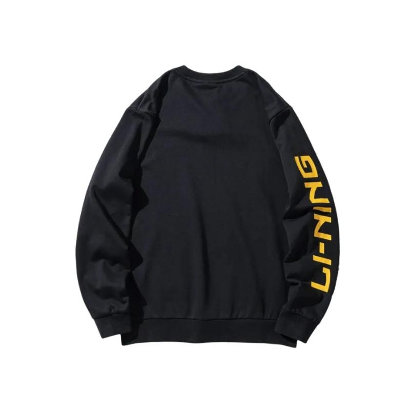 Li Ning Brand Logo Пара Повседневный спортивный свитер с круглым вырезом Длинный рукав Флисовая толстовка Унисекс толстовка Черный YWDT533-2