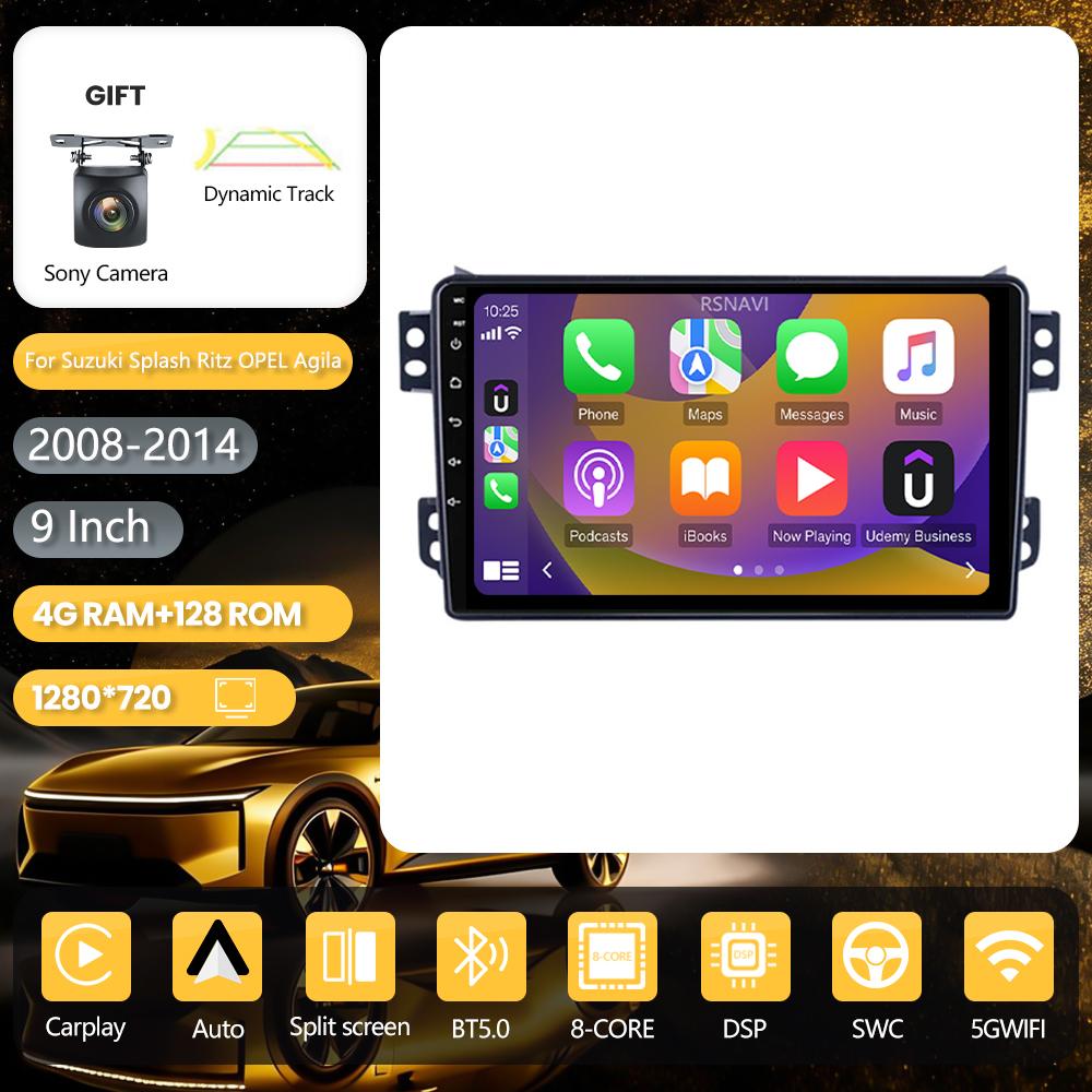 Autoradio stéréo Android 16 pour SUZUKI Splash Ritz OPEL Agila 2008 - 2014, lecteur multimédia BT, radio de voiture avec CarPlay sans fil