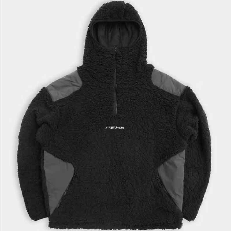 Unisex Oversized Fleece Hoodie Streetwear Gothic Style Contrast Color Warm Pullover Winter