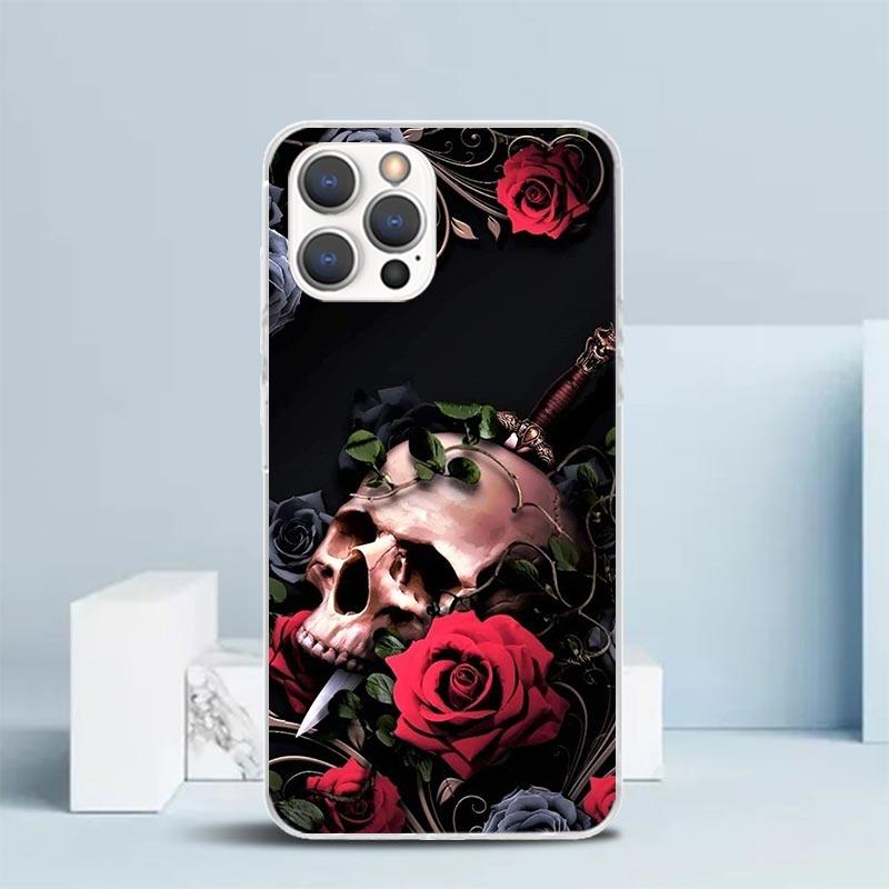 Человеческий скелет Красная роза Чехол для телефона Для IPhone 16 17 Air 16E 15 14 Plus 13 Mini 12 11 Pro Max 7 8 + SE 2020 Мягкий ТПУ Задняя крышка 1