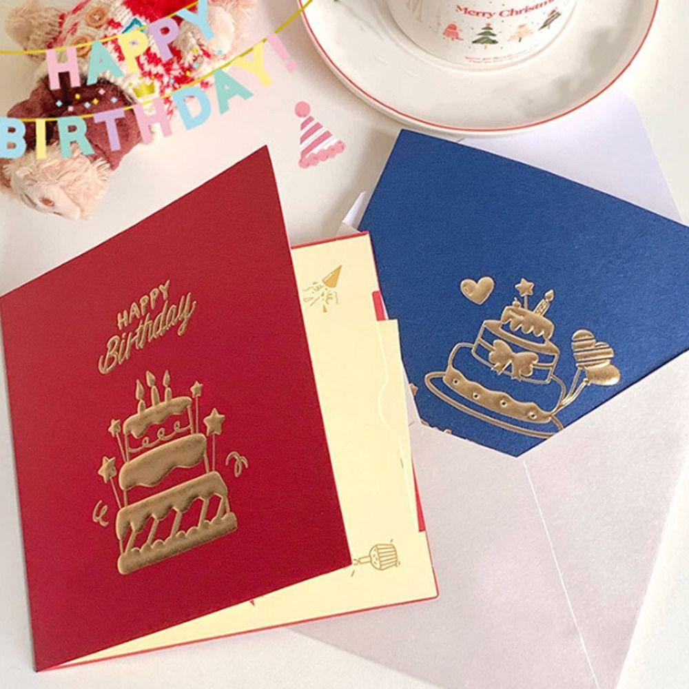 Four-Layer Cake Pop-Up Greeting Card Folding Invitation Card 3D Happy Birthday Card Kids Gift