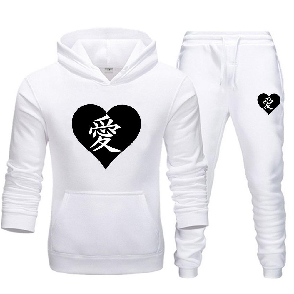 Женский модный комплект для влюбленных пар, женский комплект с принтом в форме сердца, одежда с капюшоном, комплект из 2 предметов, толстовка и брюки, женские толстовки больших размеров