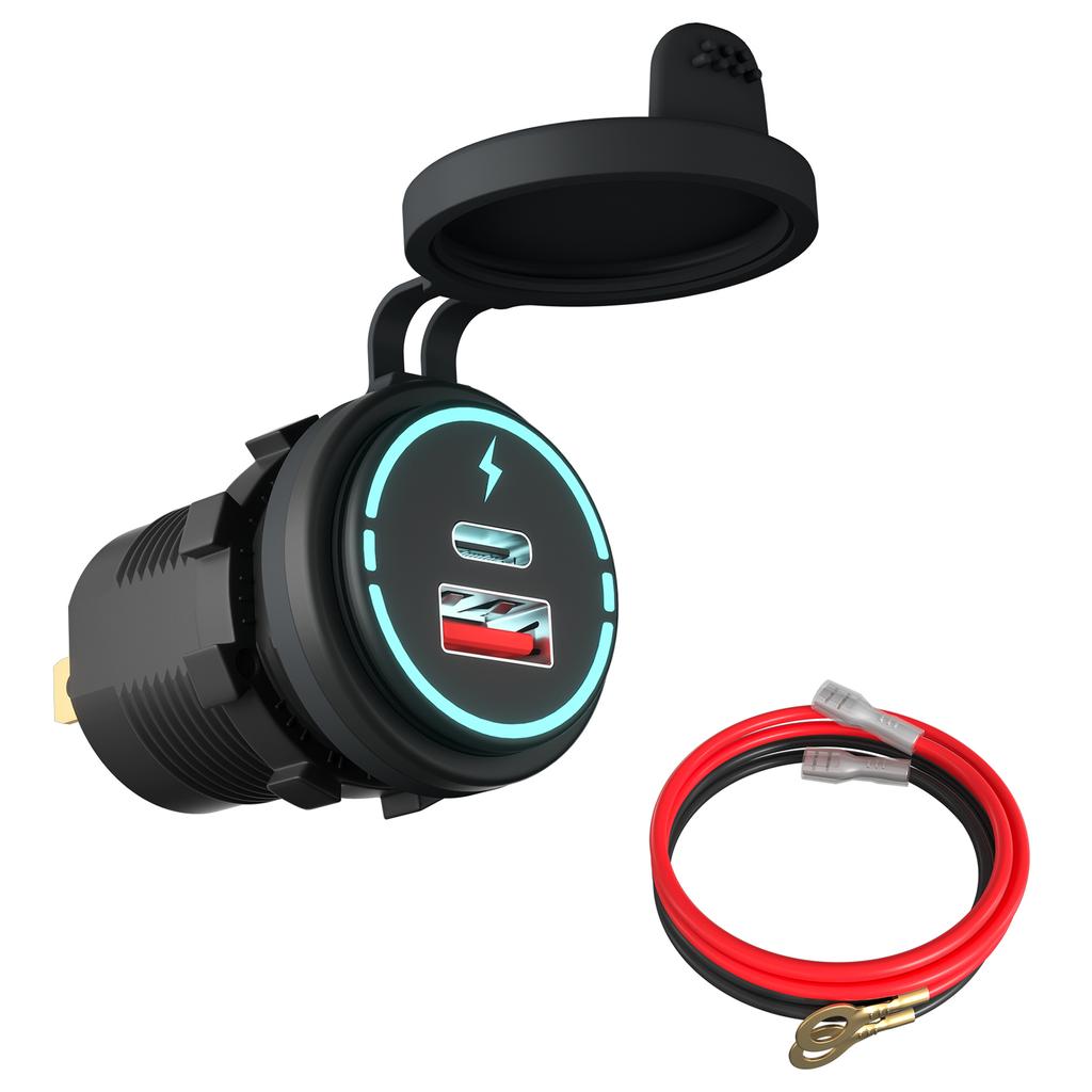 12V-24V Car   QC3.0 Fast Charging USB and PD Dual Port   for Car Motorcycles,  h Bikes, SUVs, Boats IP66 Waterproof Multiple   A