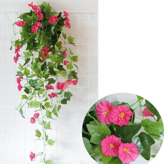 Fake Plant Flower Realistic Vivid Waterproof Hanging Artificial Silk Morning Glory Imitation Flower for Home