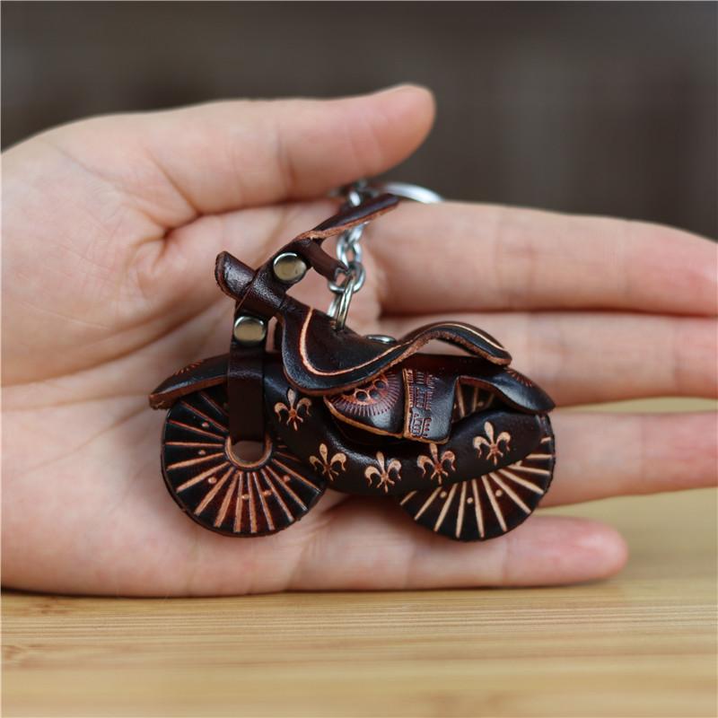 First Layer Cowhide Mini Motorcycle Keychain Pendant Creative Personalized Locomotive Bag Accessories Cute Little Gifts