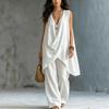 2026 spring and summer cross-border new Amazon women's sleeveless stand-up collar solid color temperament loose cotton and linen fashion style suit