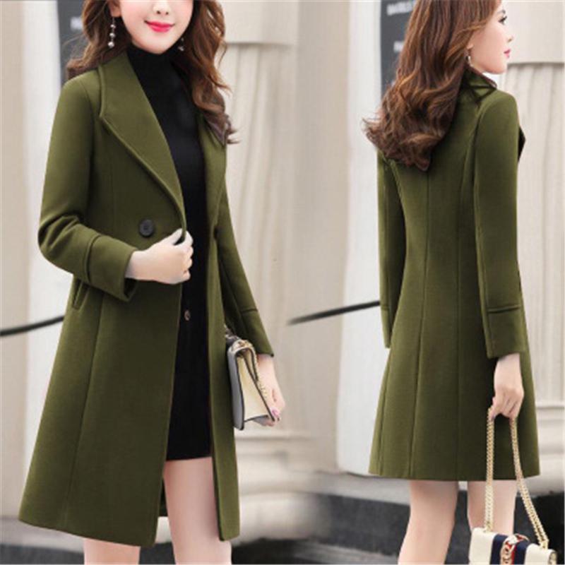 Womens Autumn and Winter Women Woolen Coat Long Section Female Fashion Lapel Slim Jacket