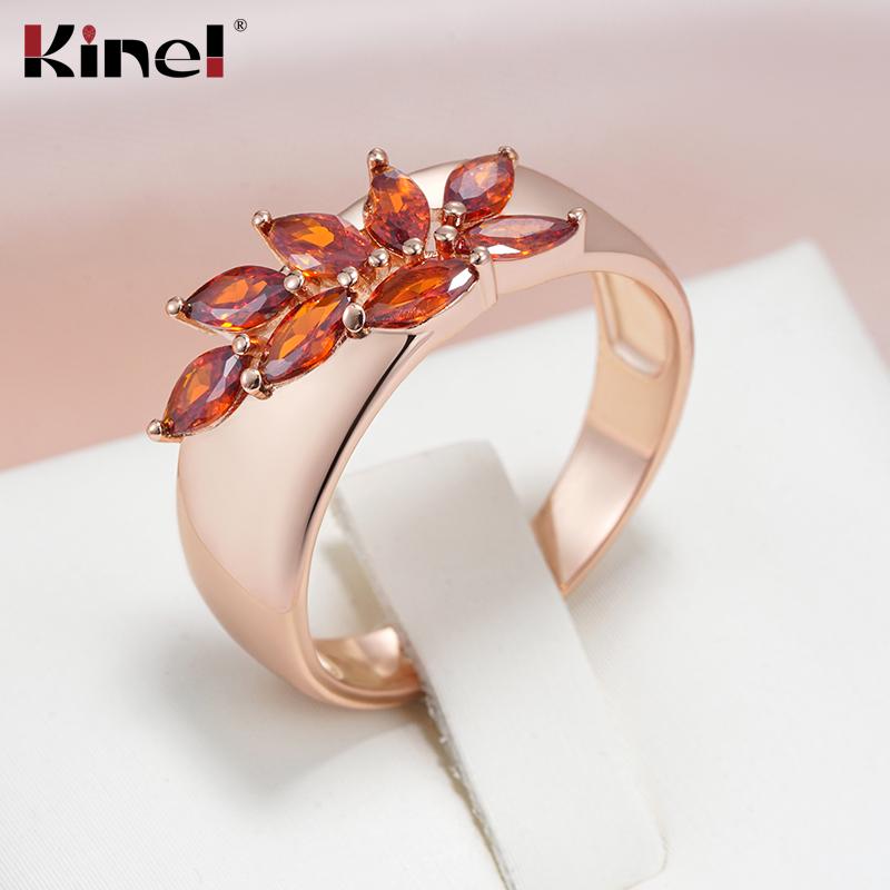 Кольцо Kinel Red Zircon для женщин, невесты, свадебное, ювелирное, розовое золото, кольцо, подарок