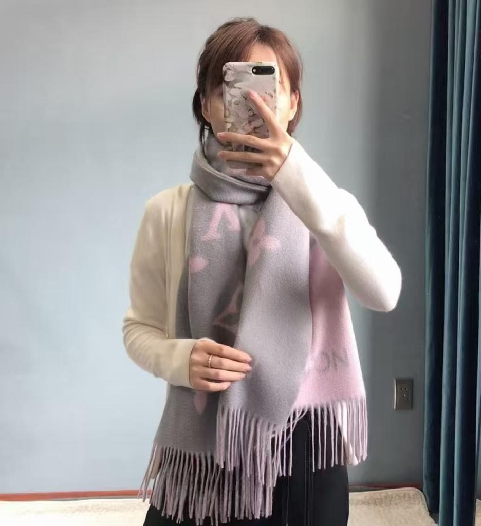 Double-sided Wool Cashmere Scarf Women's High-end Autumn and Winter Presbyopia Letter Shawl
